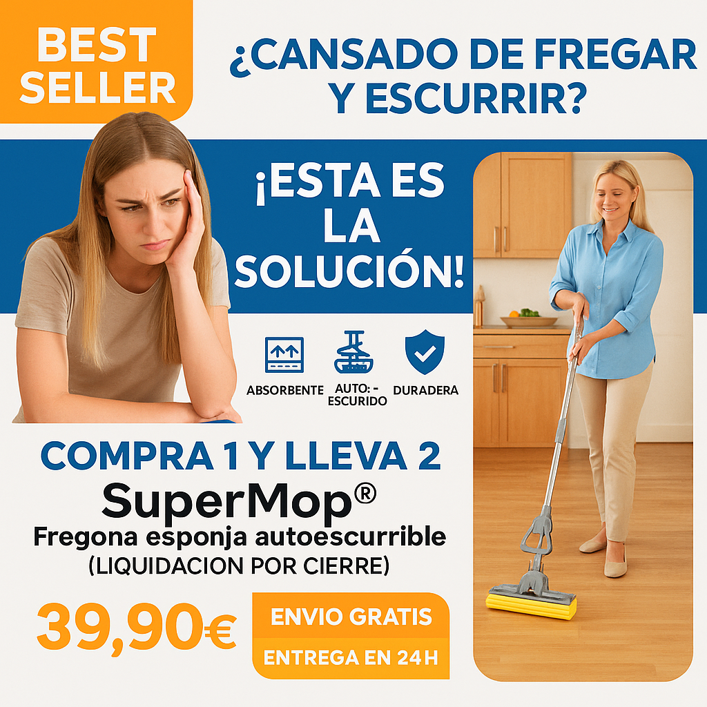 [COMPRA 1 Y LLEVA 2] SuperMop® - Fregona esponja autoescurrible (LIQUIDACIÓN POR CIERRE)