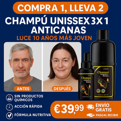 [Compra 1, Lleva 2] Champú Unissex 3x1 AntiCanas - Luce 10 Años Más Joven